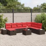 Set de canapele pentru grădină cu pernă 9 pcs Maro poliratan GartenMobel Dekor