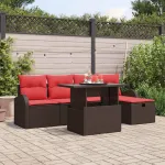 Set de canapele pentru grădină cu pernă 6 pcs Maro poliratan GartenMobel Dekor