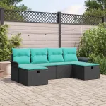 Set de canapele pentru grădină cu pernă 6 pcs Negru Rattan poli GartenMobel Dekor