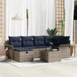 Set de canapele pentru grădină cu pernă 7 pcs Gri Rattan poli GartenMobel Dekor