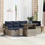 Set de canapele pentru grădină cu pernă 7 pcs Gri Rattan poli GartenMobel Dekor