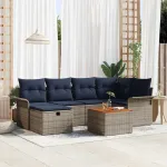 Set de canapele pentru grădină cu pernă 7 pcs Gri Rattan poli GartenMobel Dekor