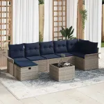 Set de canapele pentru grădină cu pernă 8 pcs Gri Rattan poli GartenMobel Dekor