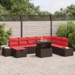Set de canapele pentru grădină cu pernă 9 pcs Maro Rattan poli GartenMobel Dekor