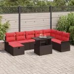 Set de canapele pentru grădină cu pernă 9 pcs Maro Rattan poli GartenMobel Dekor