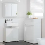 Set de mobilier pentru baie 3 pcs Alb lucios Lemn compozit GartenMobel Dekor