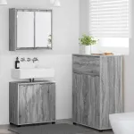 Set de mobilier pentru baie 3 pcs Gri Sonoma Lemn compozit GartenMobel Dekor