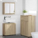 Set de mobilier pentru baie 3 pcs Stejar Sonoma Lemn compozit GartenMobel Dekor