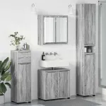 Set de mobilier pentru baie 4 pcs Gri Sonoma Lemn compozit GartenMobel Dekor