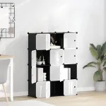 Organizator cub de depozitare cu uși, 12 cuburi, negru, PP GartenMobel Dekor