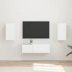 Set Dulap pentru Televizor Montat pe Perete Pe perete 4 pcs Alb GartenMobel Dekor