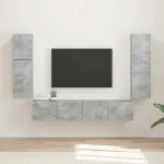 Set comodă TV Pe perete 4 pcs Gri din beton Lemn compozit GartenMobel Dekor