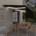 Copertină retractabilă manual cu stor&LED, antracit, 6x3 m GartenMobel Dekor