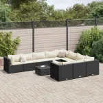 Set canapele de grădină cu perne, 11 piese, negru, poliratan GartenMobel Dekor