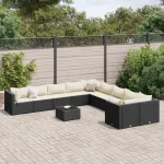 Set canapele de grădină cu perne, 11 piese, negru, poliratan GartenMobel Dekor