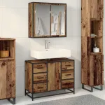 Set de mobilier pentru baie 2 pcs Lemn Vechi Lemn compozit GartenMobel Dekor