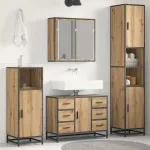 Set de mobilier pentru baie cu sertar 3 pcs Stejar Artizanal GartenMobel Dekor