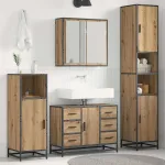 Set de mobilier pentru baie cu sertar 4 pcs Stejar Artizanal GartenMobel Dekor