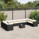 Set mobilier de grădină cu perne, 11 piese, negru, poliratan GartenMobel Dekor