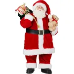 Moș Crăciun decorativ cu cadouri și ursuleț, roșu, 46 cm