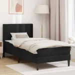 Cadru de pat cu saltea cu headboard Negru 90 x 200 cm Catifea GartenMobel Dekor
