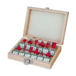 Set 12 freze profilate pentru lemn, coadă 8 mm, în cutie din lemn