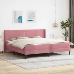 Cadru de pat cu saltea cu headboard Roz 200 x 200 cm Catifea GartenMobel Dekor