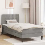 Cadru de pat cu saltea Gri deschis 100 x 200 cm Catifea GartenMobel Dekor