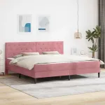 Cadru de pat cu saltea cu headboard Roz 200 x 200 cm Catifea GartenMobel Dekor