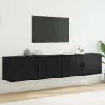 Set Dulap TV montat pe perete 2 pcs Stejar Negru Lemn compozit GartenMobel Dekor