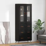 Cabinet înalt cu raft 2 pcs Stejar Negru Lemn compozit GartenMobel Dekor