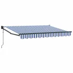 Marchiză retractabilă electrică albastru/alb 3,5 x 2 m, montaj perete