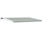 Marchiză retractabilă manuală cu led-uri Verde și alb 4 × 3 m GartenMobel Dekor