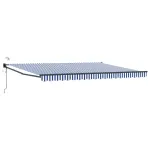 Marchiză retractabilă electrică cu LED și senzor vreme, 4,5x3 m, albastru-alb