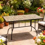 Masa de gradina dreptunghiulara cu blat mozaic si cadru metalic 150x80 cm