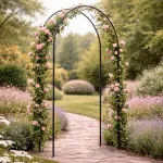 Pergola decorativa de gradina pentru plante cataratoare, otel, 140x38x240 cm, verde
