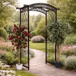 Pergola metalica pentru gradina, suport plante cataratoare, 105x46x215 cm, neagra