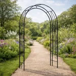 Pergola de gradina pentru plante cataratoare din otel, 145x38x240 cm, verde