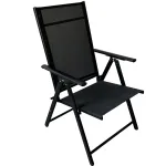 Scaun de grădină pliant din oțel, cu spătar reglabil 7 poziții, negru