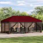Pavilion cu panouri laterale 6 x 3 m Burgundy Poliester și oțel GartenMobel Dekor