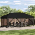 Pavilion cu panouri laterale 6 x 3 m Negru Poliester și oțel GartenMobel Dekor