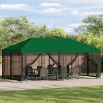 Pavilion cu panouri laterale 6 x 3 m Verde Poliester și oțel GartenMobel Dekor
