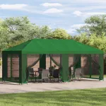 Pavilion cu panouri laterale 6 x 3 m Verde Poliester și oțel GartenMobel Dekor