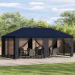 Pavilion cu panouri laterale 6 x 3 m albastru Poliester și oțel GartenMobel Dekor