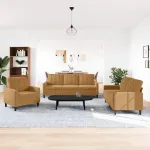 Set de canapele cu perne, 3 piese, maro, catifea GartenMobel Dekor