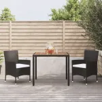 Set mobilier de grădină cu perne, 3 piese, negru, poliratan GartenMobel Dekor