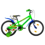 Bicicletă pentru copii DHS Football 18 inch, verde, cu roți ajutătoare
