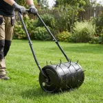 Rola de gazon cu prinderi pentru aerator Negru 110 x 52 cm Fier GartenMobel Dekor