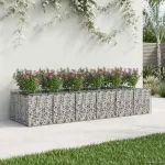 Pat ridicat din gabion 2 pcs Argintiu GartenMobel Dekor