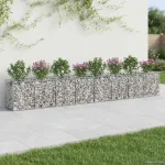 Pat ridicat din gabion 2 pcs Argintiu GartenMobel Dekor